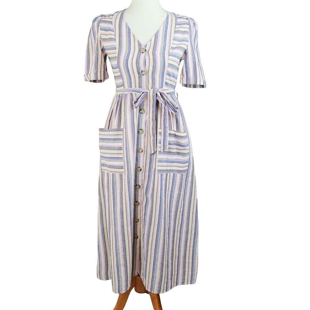 Fashion on Earth Striped Maxi Dress Size Small Multicolor Button Down Pockets